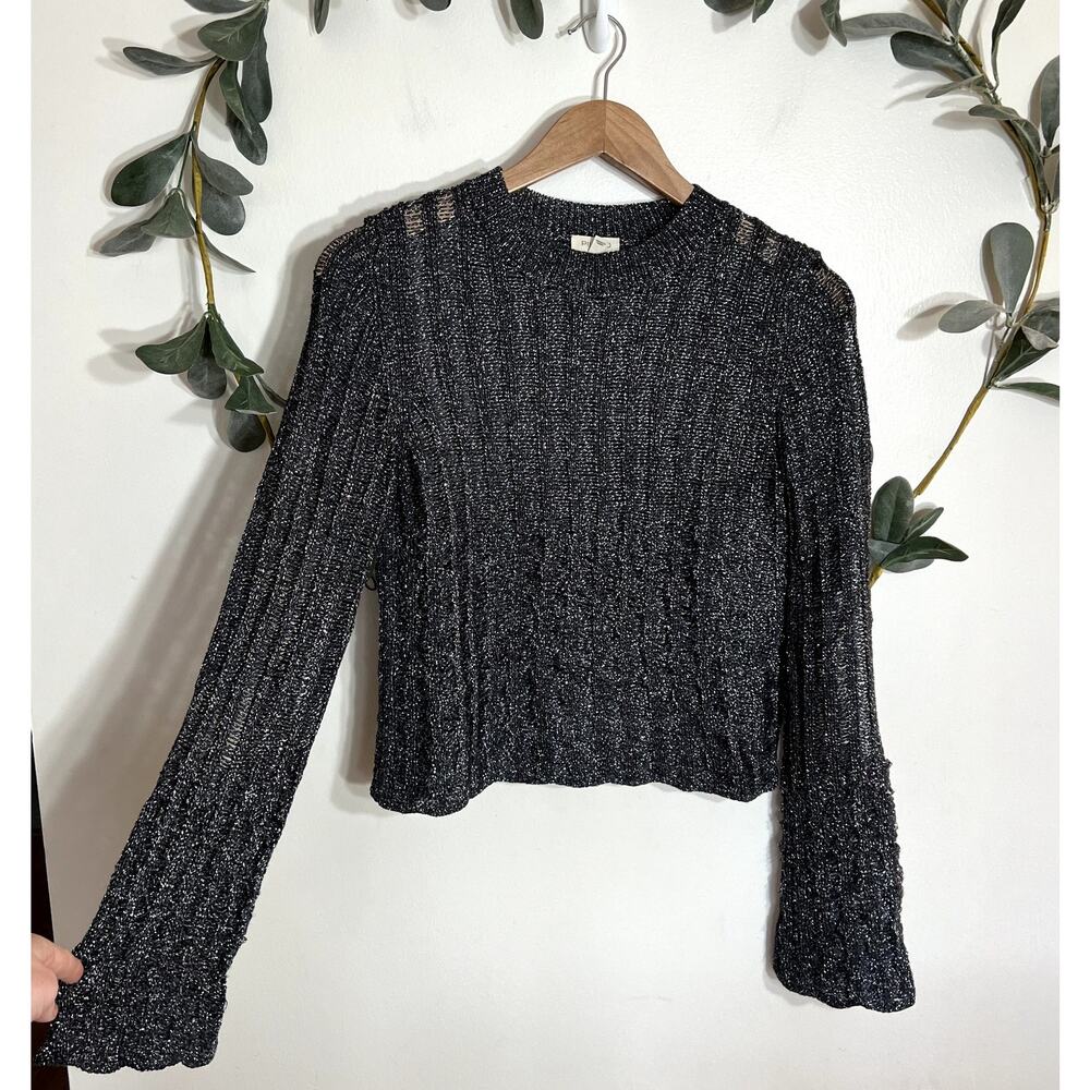 Anthropologie Pilcro Gray Shiny Open Weave Sweater